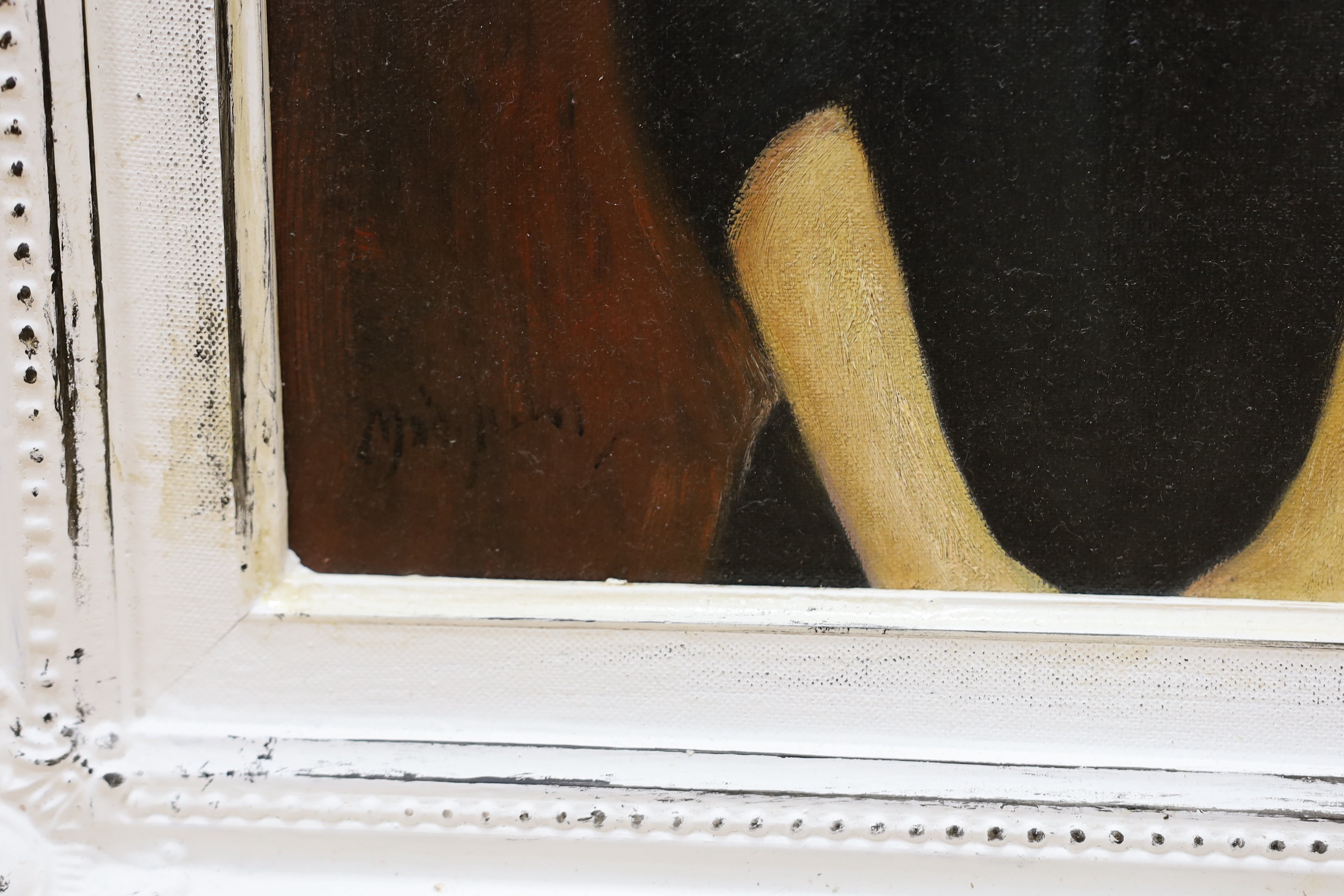 After Modigliani, oil on board, Portrait of Paulette Jourdain, bears signature, 39 x 29cm.